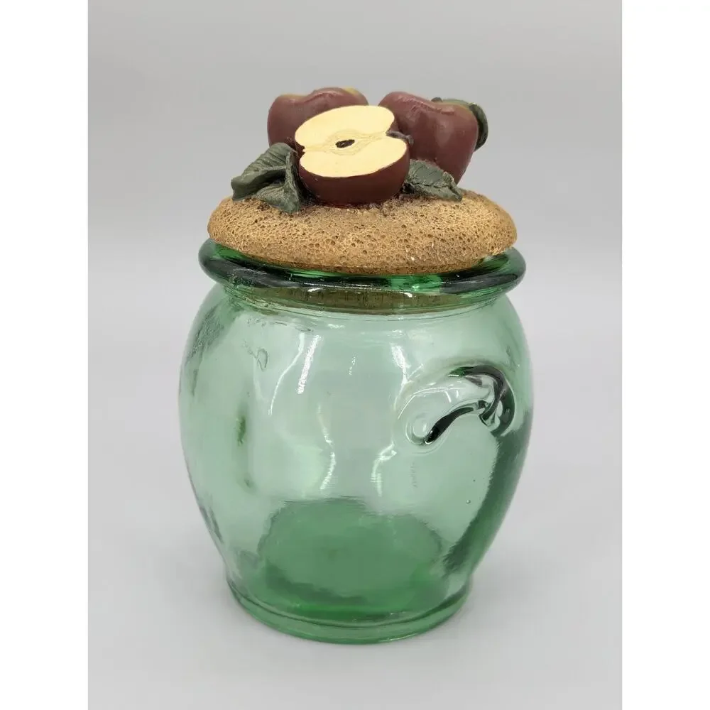 Green Embossed Kitchen Glass Storage Jar With Decorative Apples Cork Lid 7
